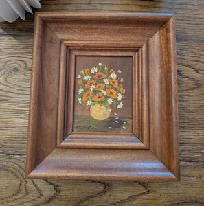 Wooden Framed Floral Art by Unknown Brand - Brown and Orange